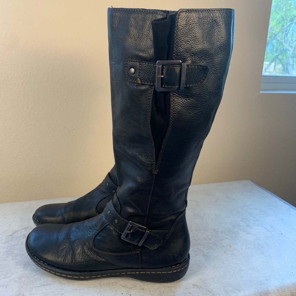 B.O.C. Born Womens Tall Boots 9M Black Leather Buckle Studded Side Zip Z36803